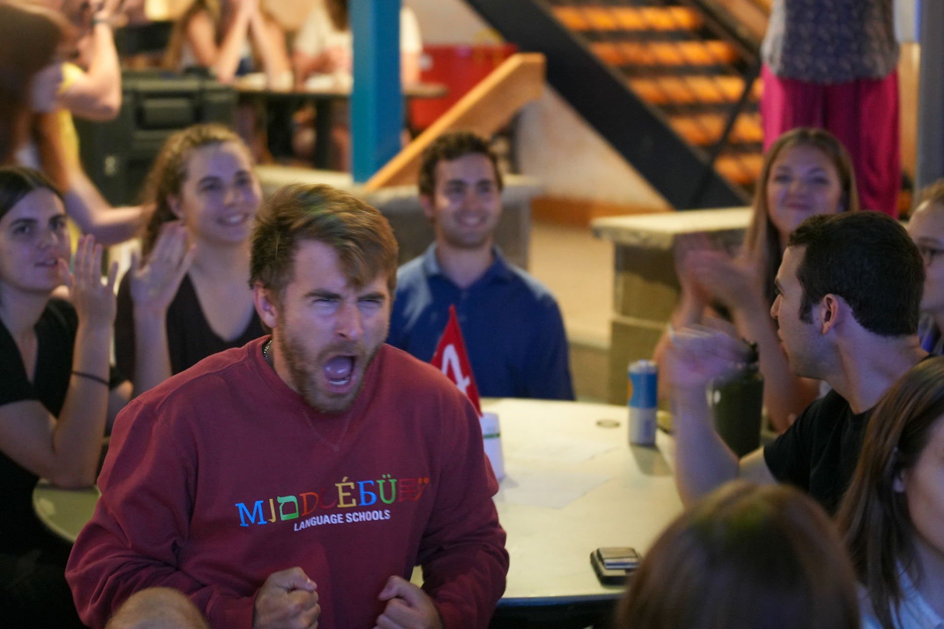 a man screams in excitement. 