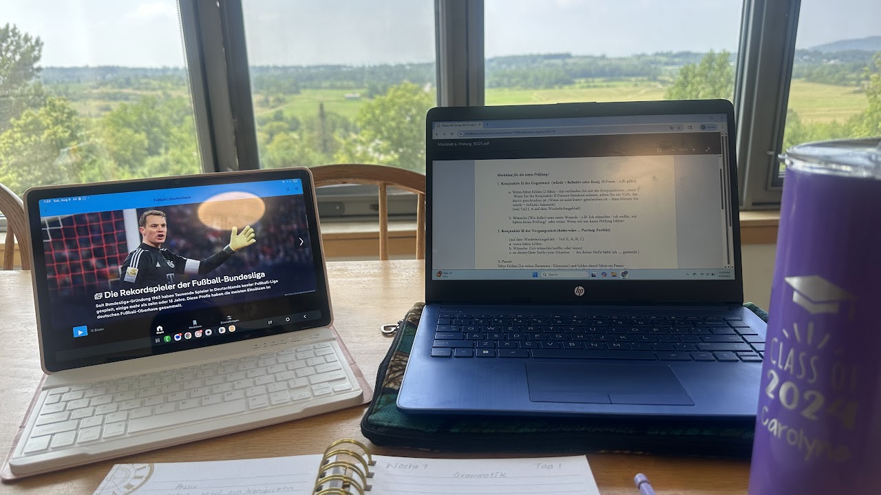 German news and German homework on computers.