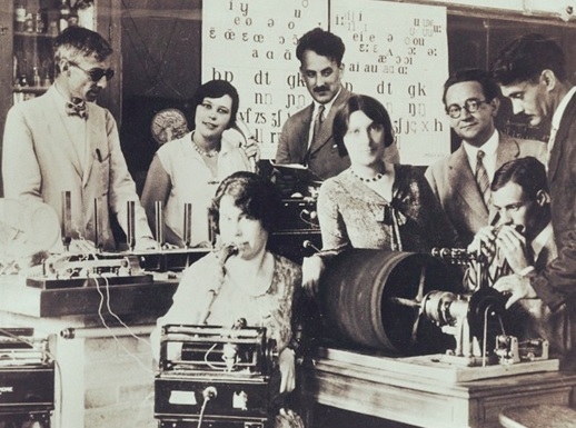 A black and white picture shows the early days of the Language Schools.