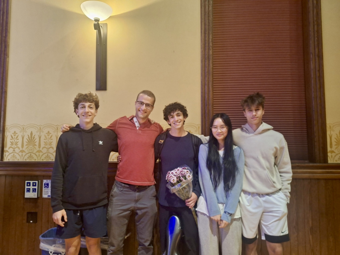 A group of friends after a performance, Middlebury College.