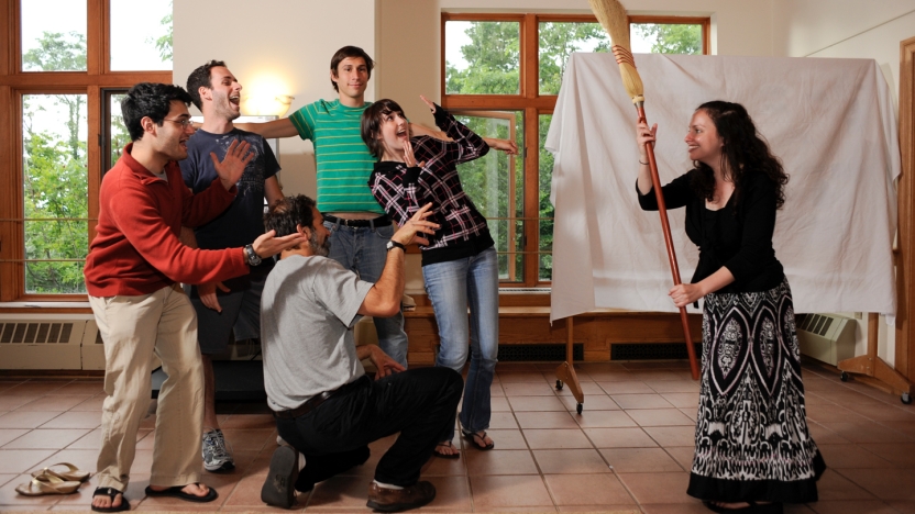 Six School of Hebrew students act in a play.
