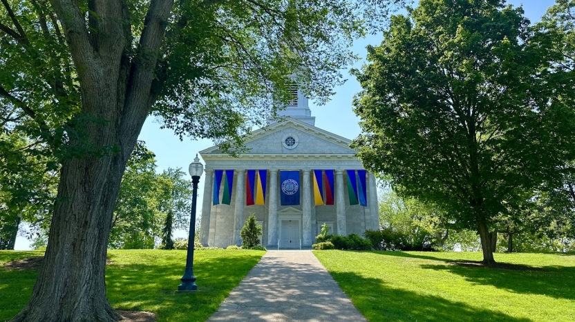 a chapel on a hill. 
