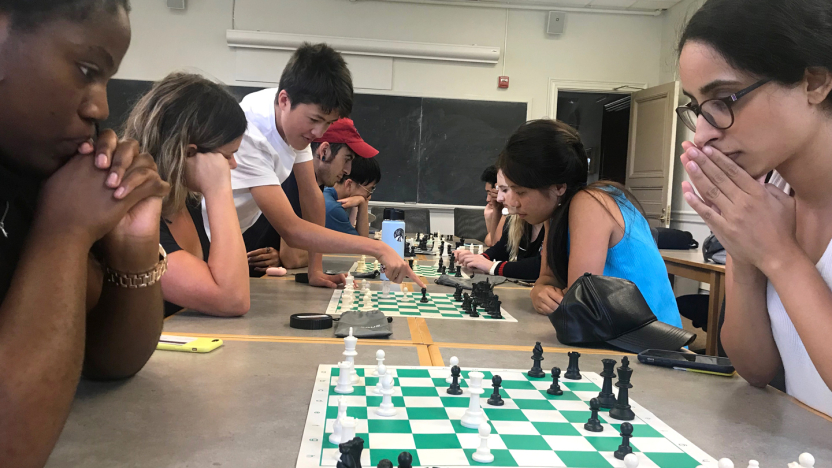 students play chess.