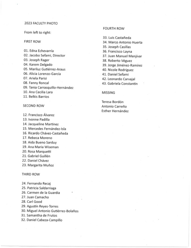 Names of faculty with numbers matching the above image.