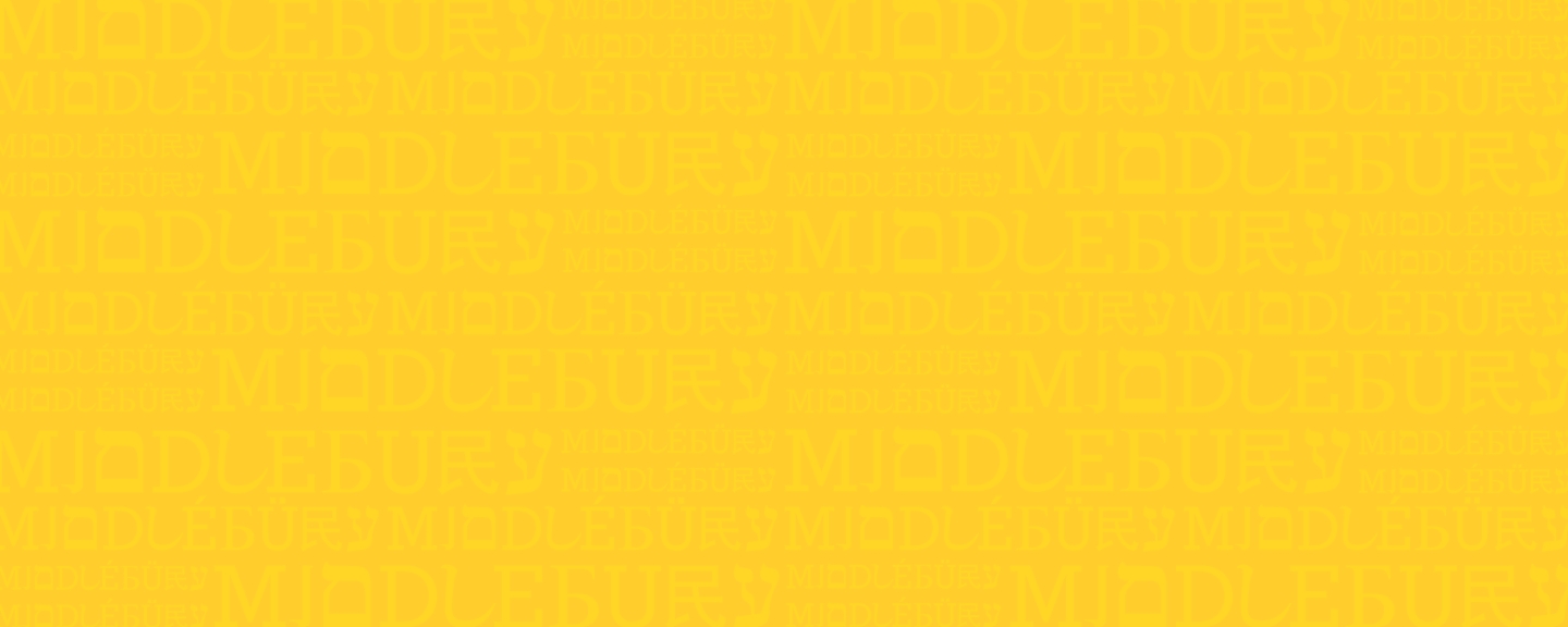 Artwork, yellow background with a repeating pattern of the word Middlebury