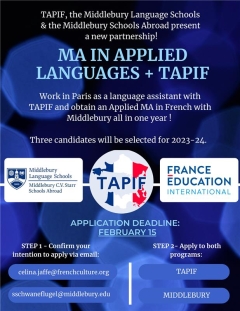 TAPIF and Middlebury Language Schools have partnered together to have a teaching practicum in Paris.