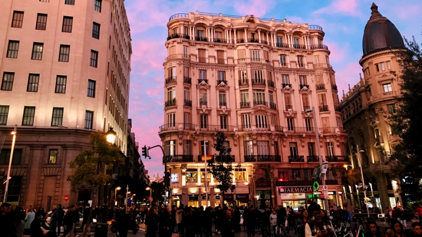 Downtown Madrid in the evening.