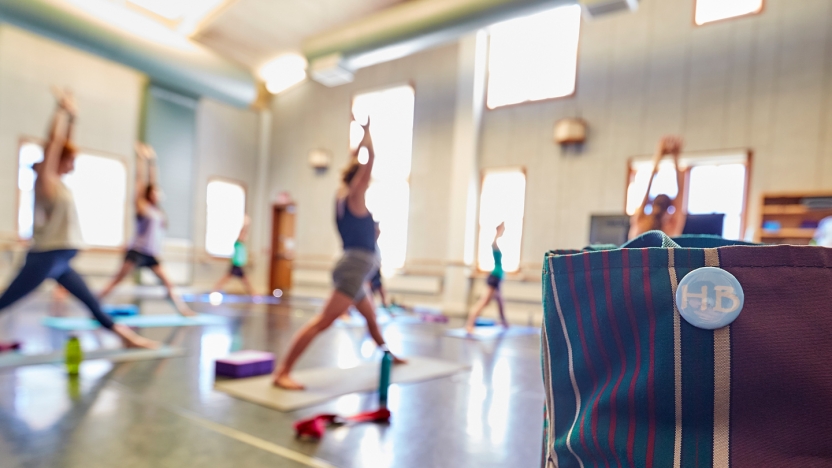 A group of School of Hebrew students participate in a yoga class.