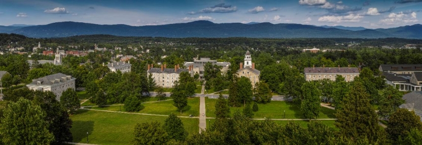 The beautiful campus of Middlebury Vermont with mountains!