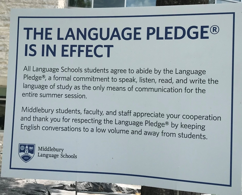 The Language Pledge sign for the School of French.