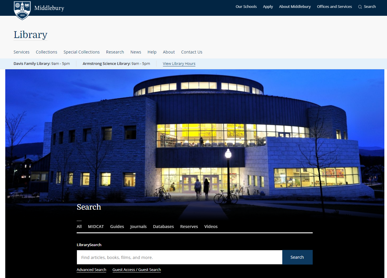 screenshot of the library website from 2023