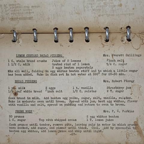 Image showing page from cook book with prune whip recipe