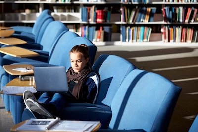 blue chair in reading room