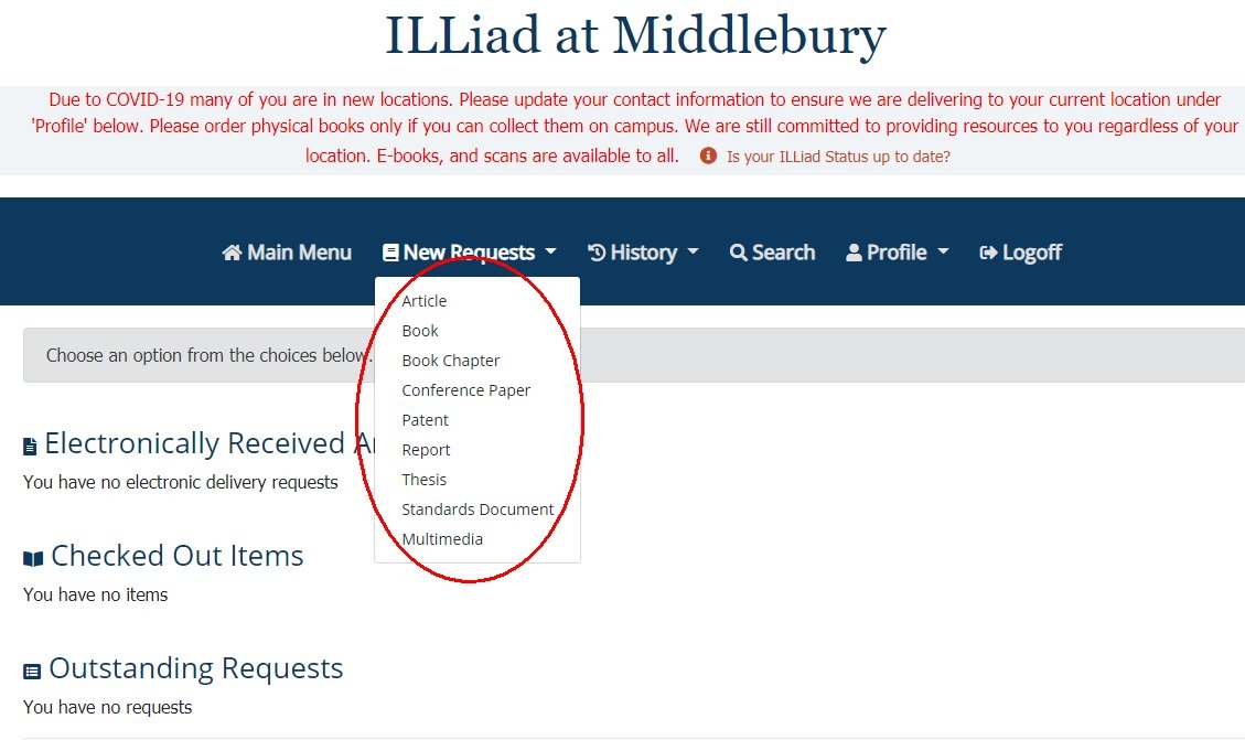 ILLIAD login page