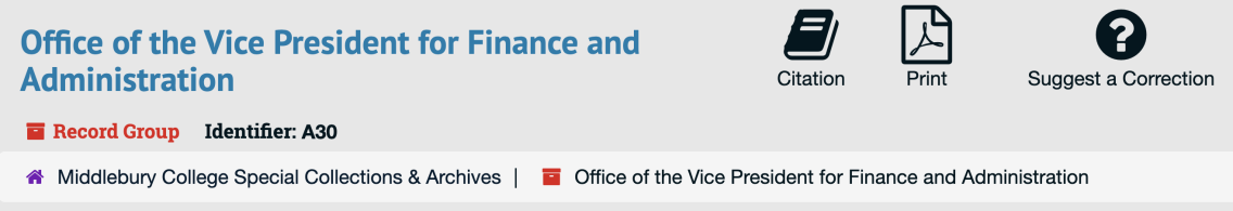 Screenshot of ArchivesSpace finding aid with "suggest a correction" button