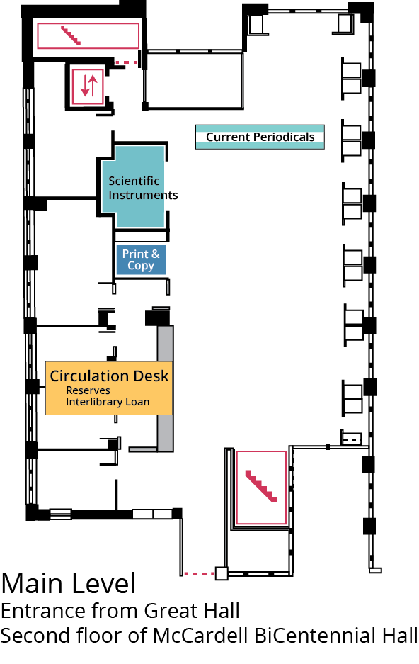 Image of the main level map of Armstrong library