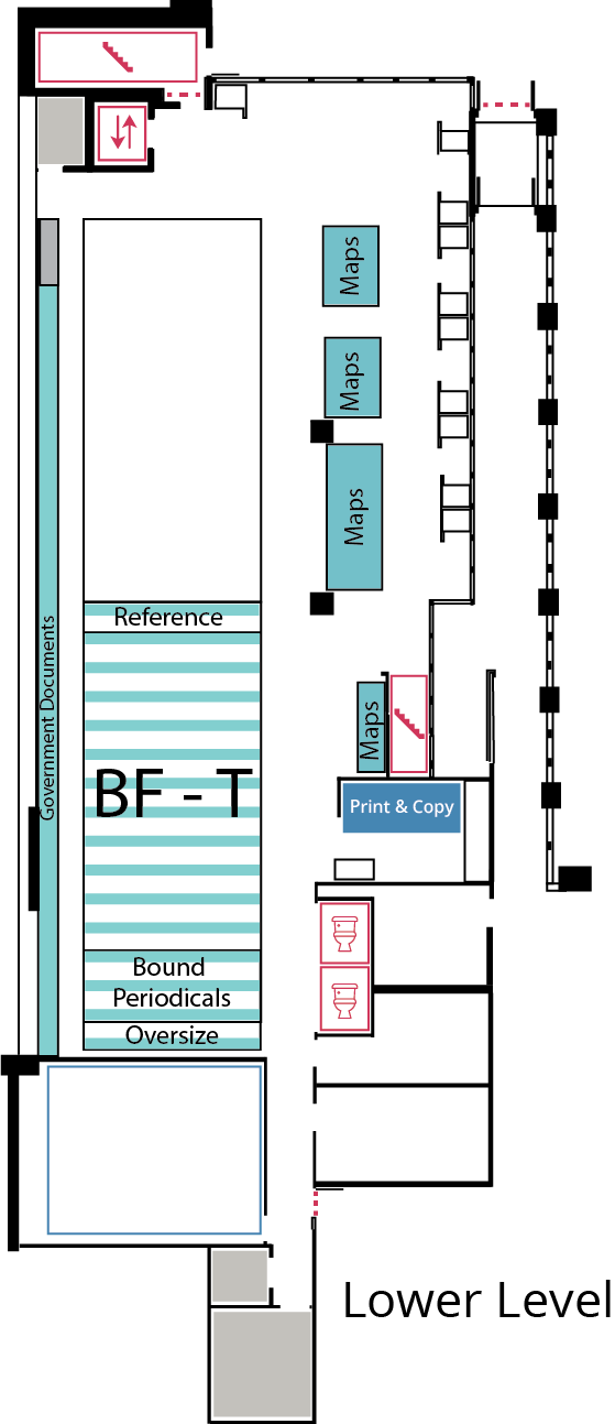 Image of the Lower level map of Armstrong Library