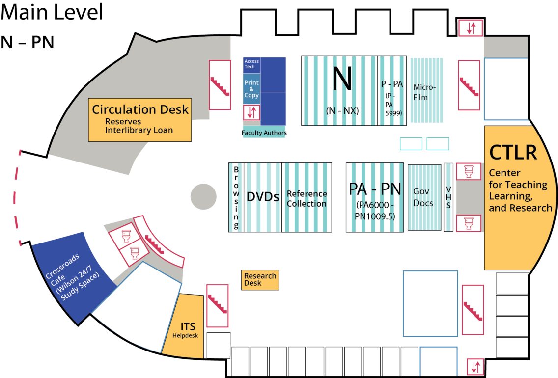 Image of the Main Level Map of Davis Library
