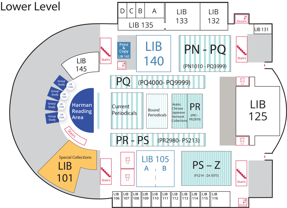 Map of Davis Family Library lower level