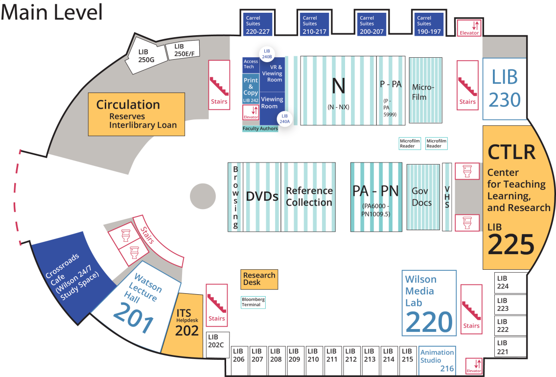 Map of Davis Family Library Main level