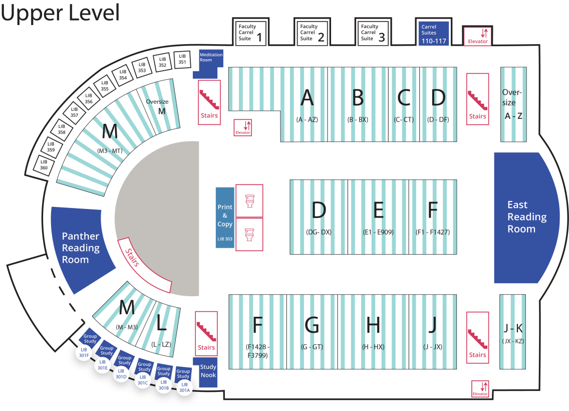 Map of Davis Family Library upper level