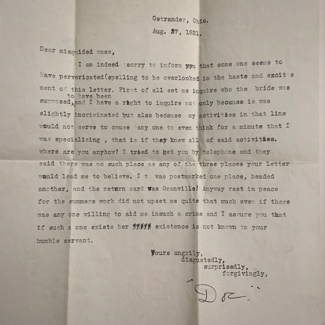 typescript letter to Eugene Exman from friend Doc