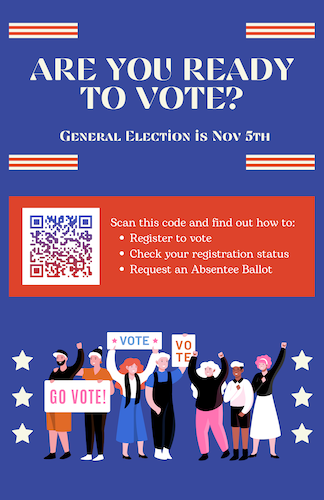 blue background with red banner and information on checking voter registration