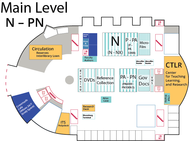 Image of the Main Level Map of Davis Library