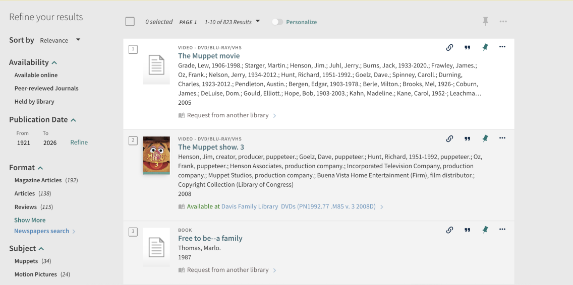 screenshot of LibrarySearch results