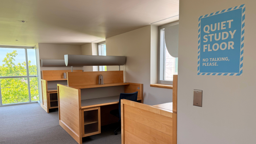 photo of desks with bright window