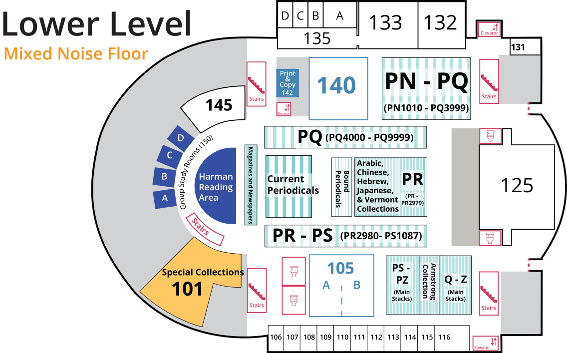 Map of Davis Family Library lower level