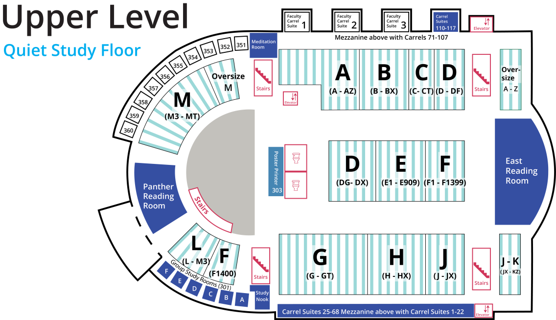 Map of Davis Family Library upper level