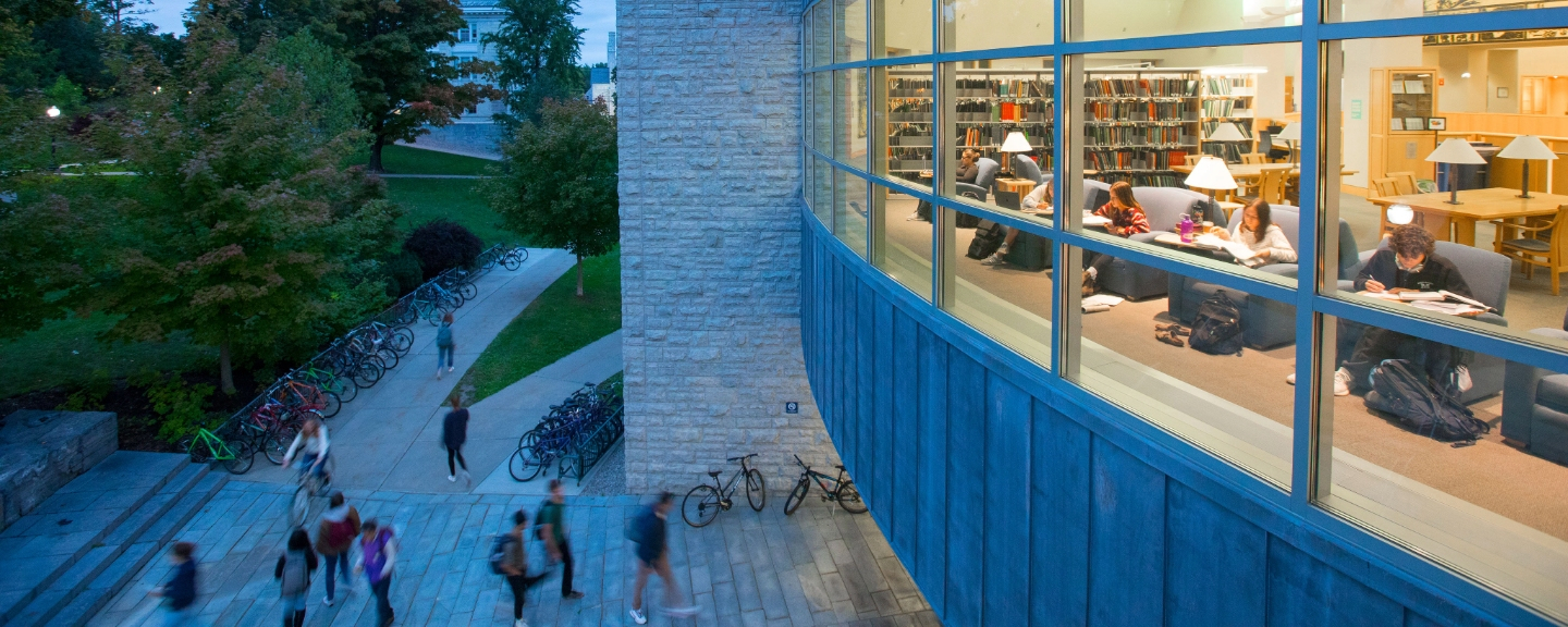 evening view of Davis Library