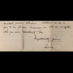 handwritten love letter from Eugene Exman to his future wife Gladys "Sunny" Miller during their engagement. He spends the letter bemoaning the obligations in New York that prevent him from going to see her sooner before signing off, "Impatiently Yours, Gene."