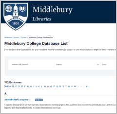 Screenshot of database list page