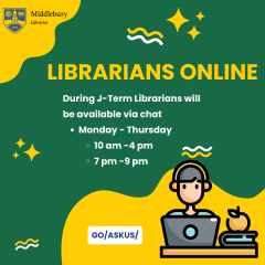 Green and yellow graphic outlining librarians being available online