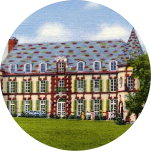 cropped round image of le chateau from a postcard