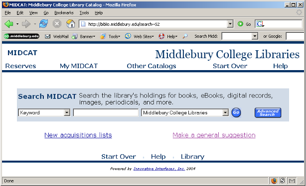 screenshot of the old MIDCAT system