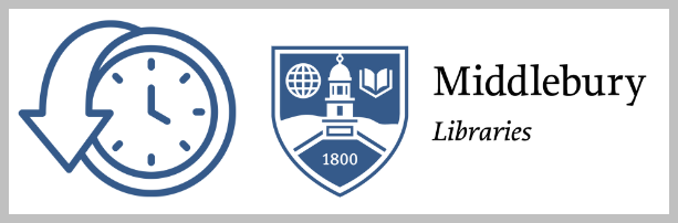 Middlebury Libraries logo and icon of clock with down arrow