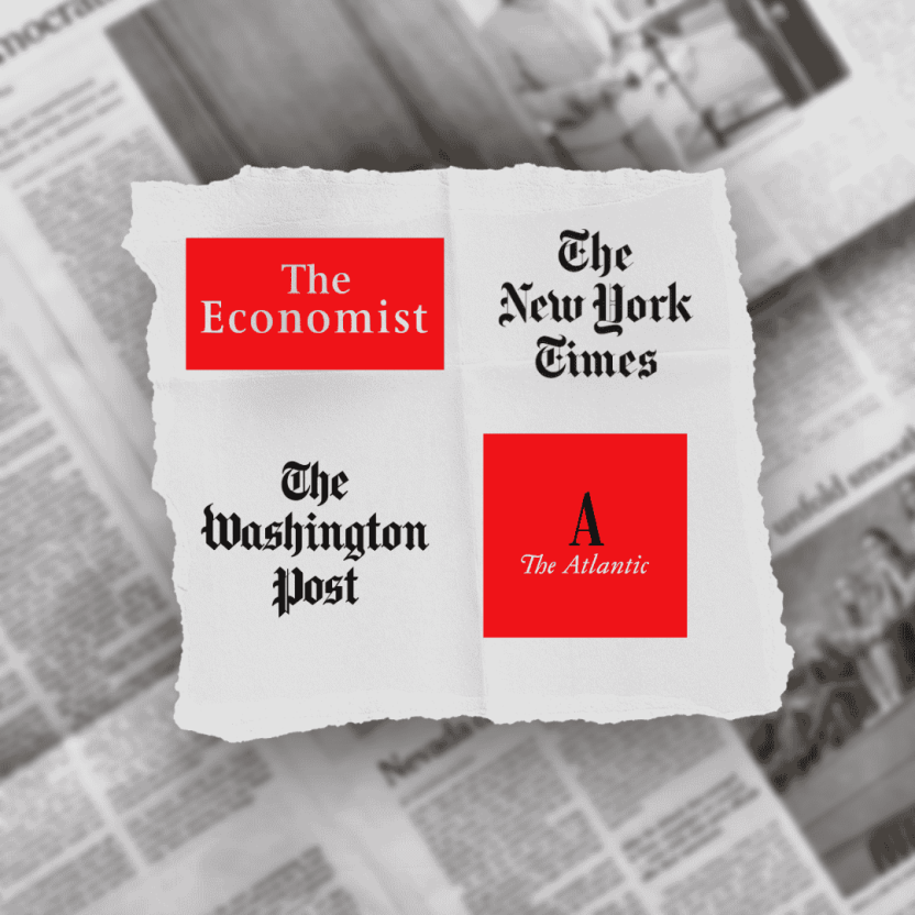 Logos for the Economist, New York Times, Washington Post, and The Atlantic