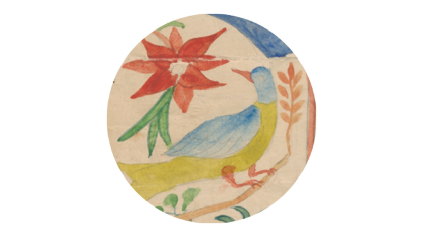 hand-painted bird with red flower