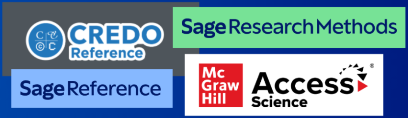 Image of logos: Credo Reference, Sage ResearchMethods, Sage Reference, McGraw Hill AccessScience