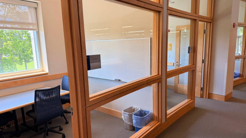 Photo of a small study space with glass windows