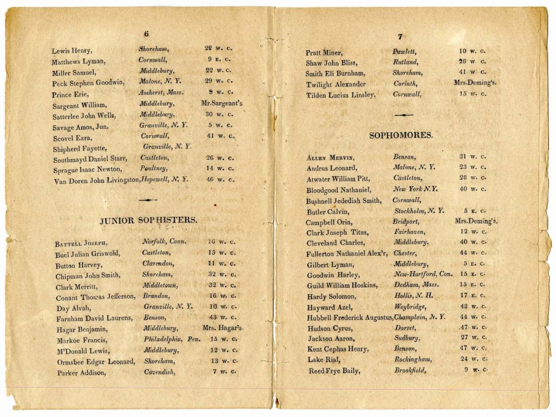1821 Middlebury College Catalog