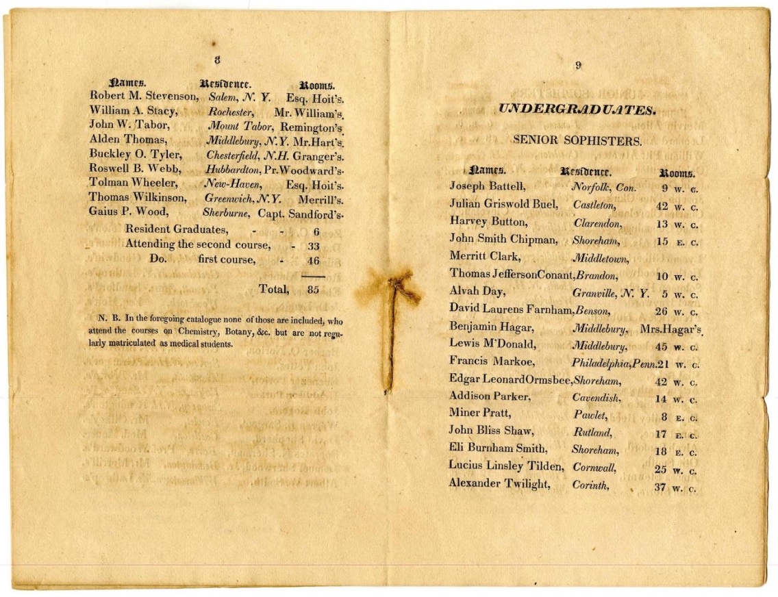 1822 Middlebury Catalog