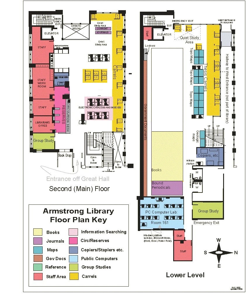 Line art plan of Armstrong Library