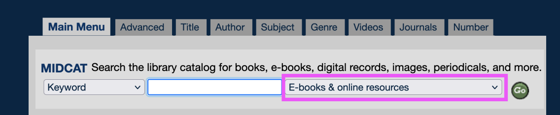 MIDCAT e-book filter screenshot