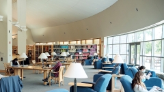 Masked Students Studying in the Panther Reading Room