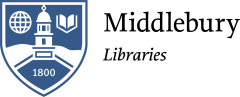 Middlebury shield and libraries logo indicating a change in upcoming public services