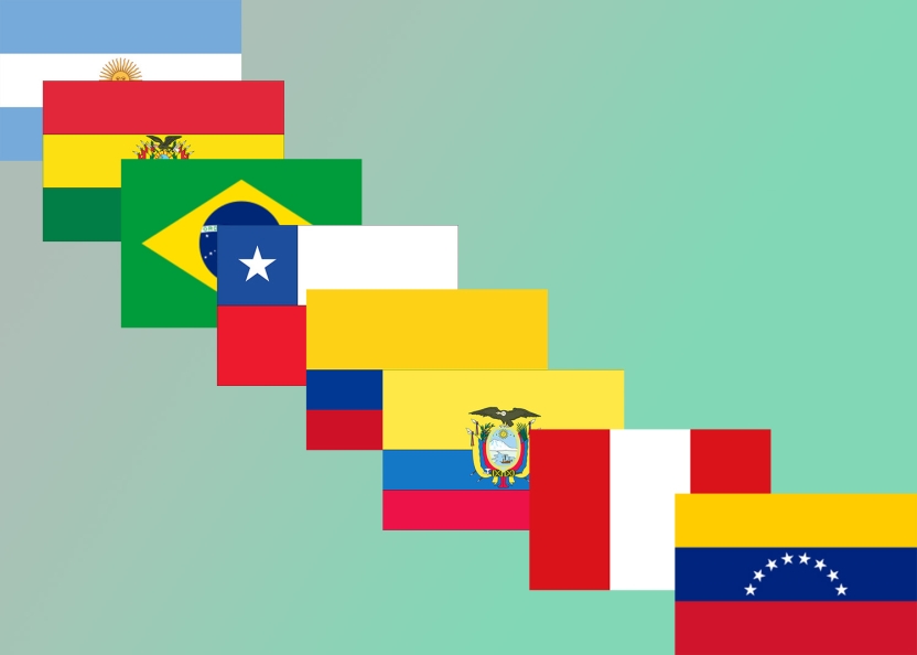 Flags of Argentina, Bolivia, Brazil, Chile, Colombia, Ecuador, Peru, Venezuela